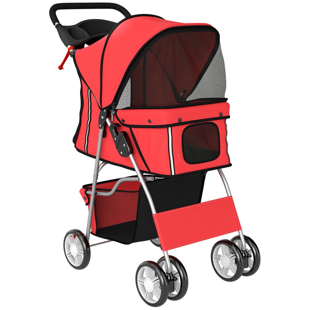 Poussette buggy pliable pour chiens tissu 600d oxford imperméable 4 roues rouge