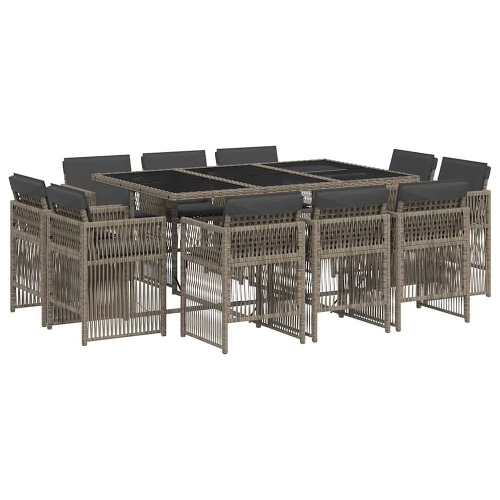Ensemble à manger de jardin 11pcs avec coussins gris poly rotin