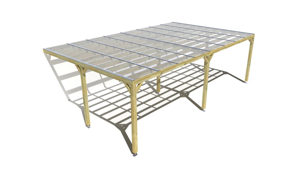 Pergola bois • 8m x 5m • adossée • sens largeur • couverture étanche transparente incluse • livraison comprise