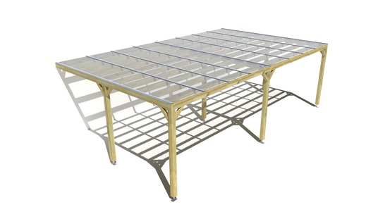 Pergola bois • 8m x 5m • adossée • sens largeur • couverture étanche transparente incluse • livraison comprise