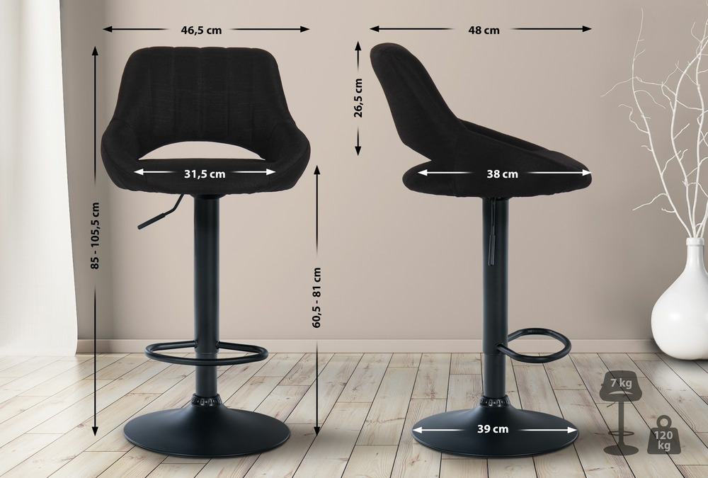 Tabouret de bar milet tissu noir