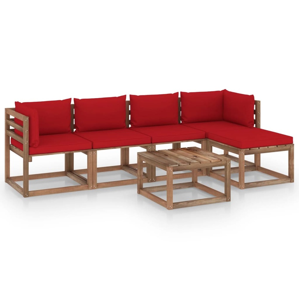Salon de jardin meuble d'extérieur ensemble de mobilier 6 pièces avec coussins rouge