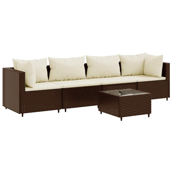 Salon de jardin 5 pcs avec coussins marron résine tressée