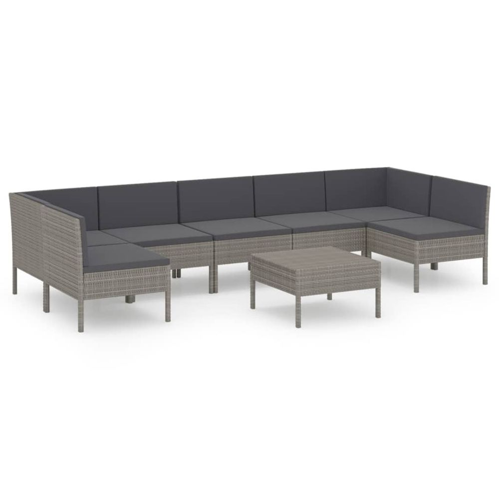 Salon de jardin 8 pcs avec coussins résine tressée gris