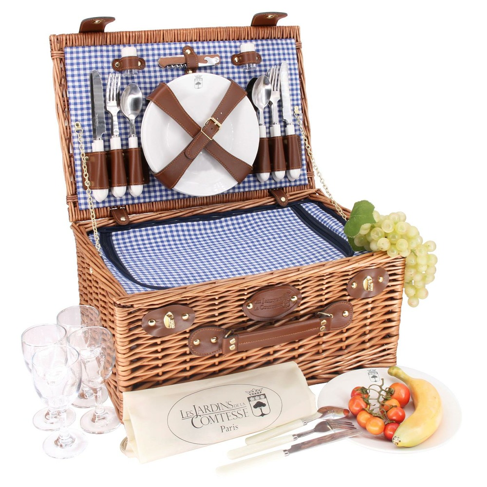 Panier pique-nique marly vichy bleu 4p