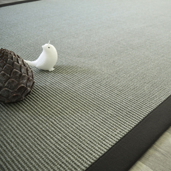 Tapis sisal yucatan gris acier - ganse coton noire - 200 x 200 cm