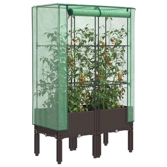 Carré potager sur pieds aspect rotin avec housse de protection 80x40x140 cm brun
