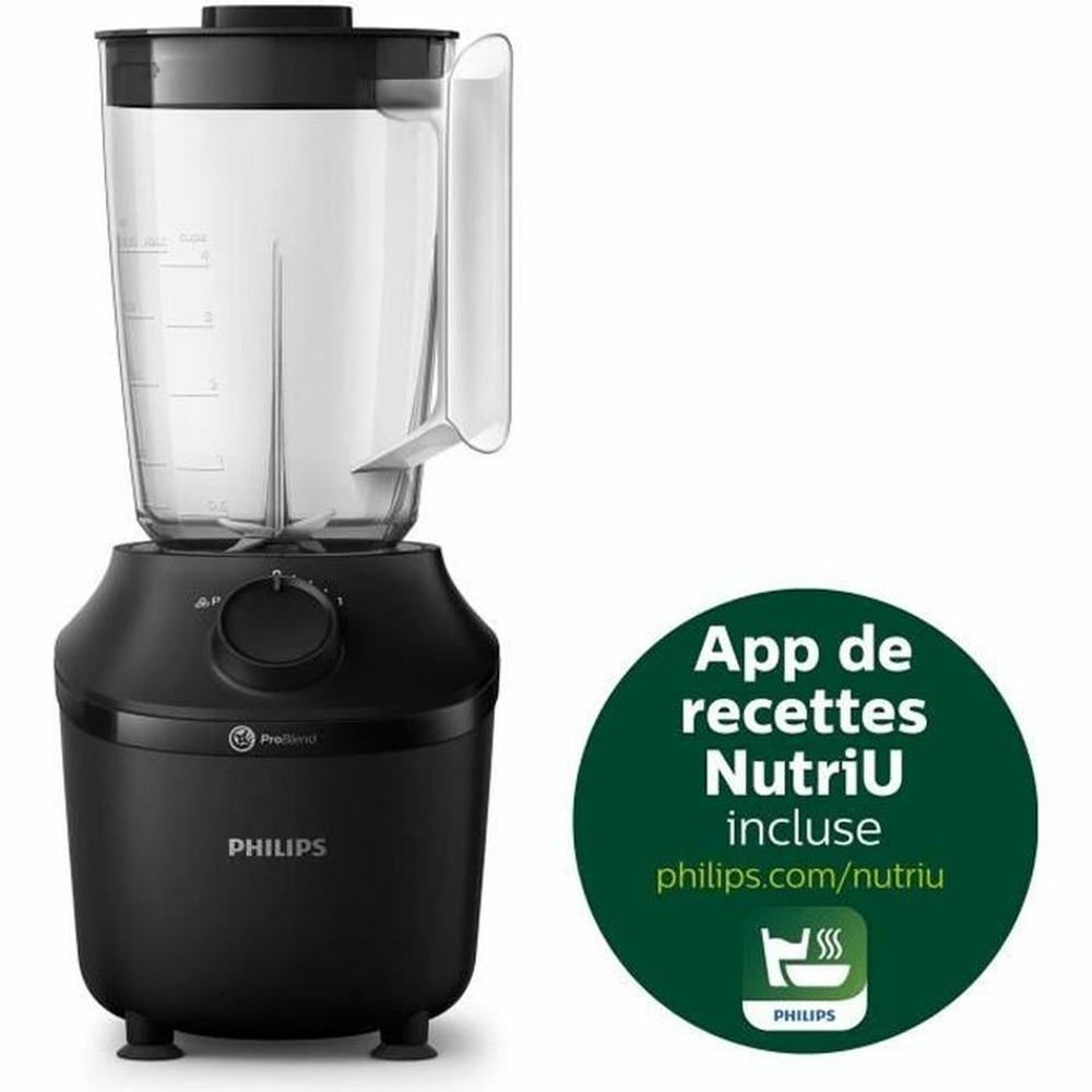 Blender, 450w, 4 lames problend 4, bol plastique de 1,9l, gourde, 1 vitesse + pulse, noir