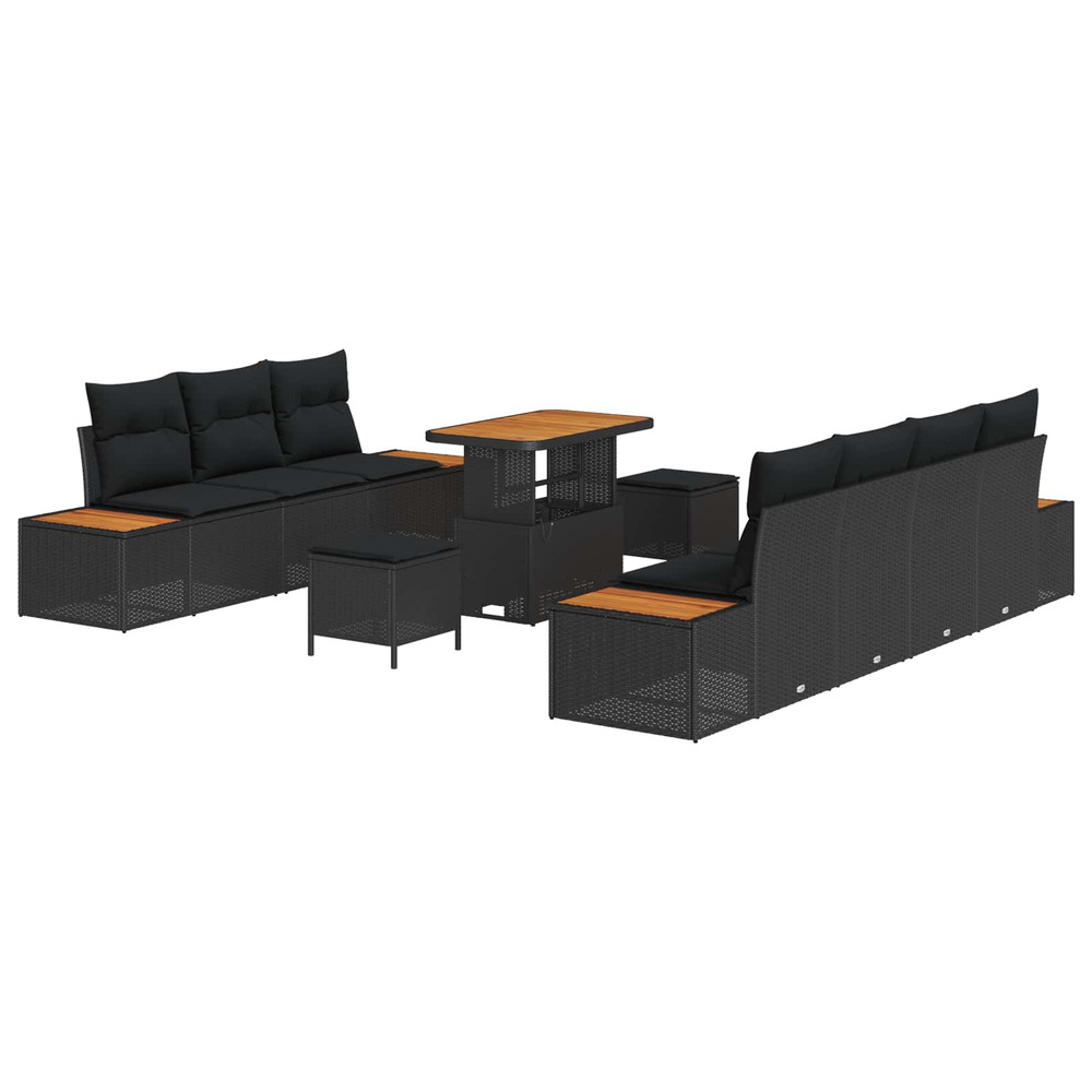 Ensemble de canapé de jardin avec coussin 10 pcs noir