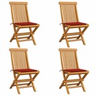 Chaises de jardin avec coussins rouge 4 pcs bois de teck massif