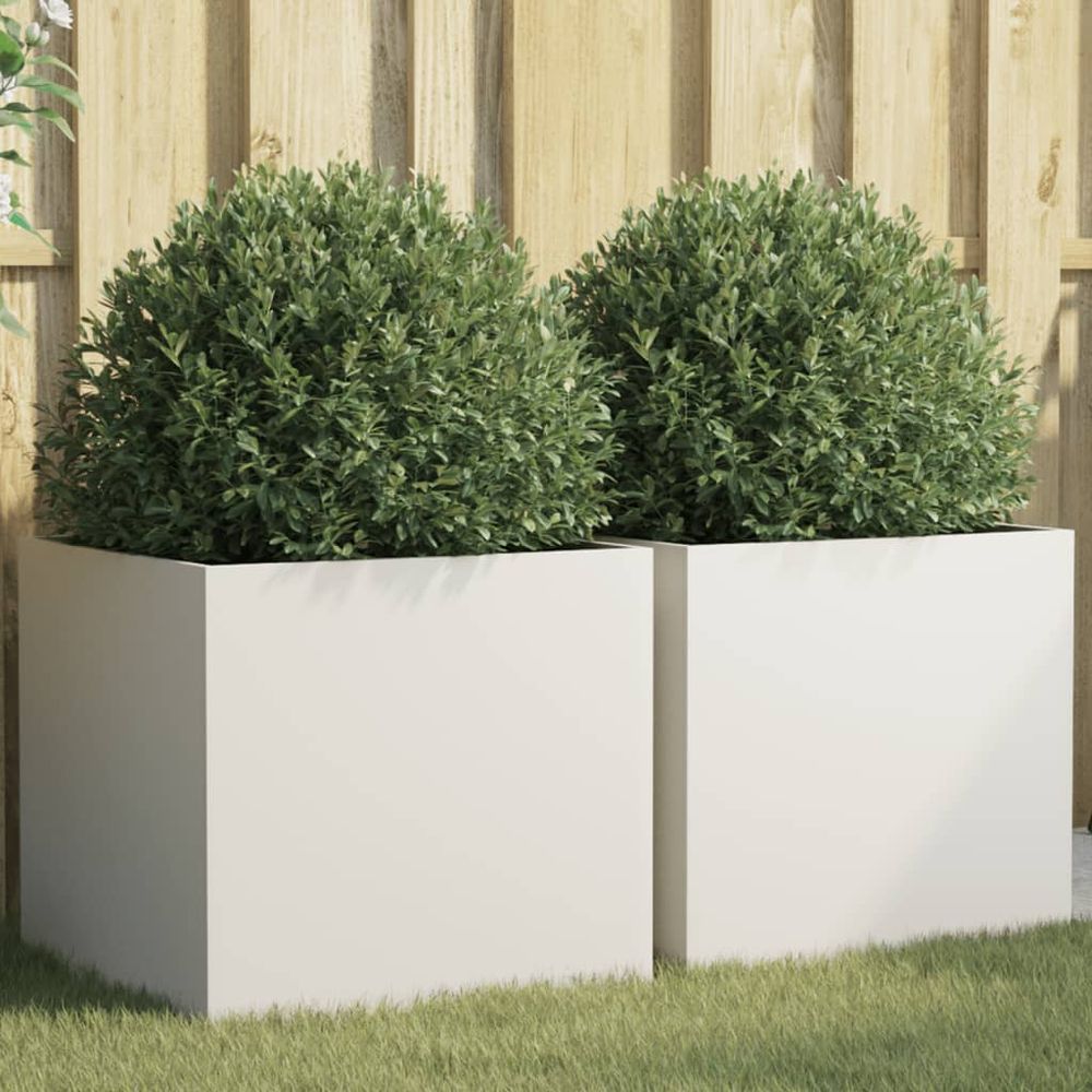 Lot de 2 grandes jardinières en acier design moderne blanc 49x47x46 cm