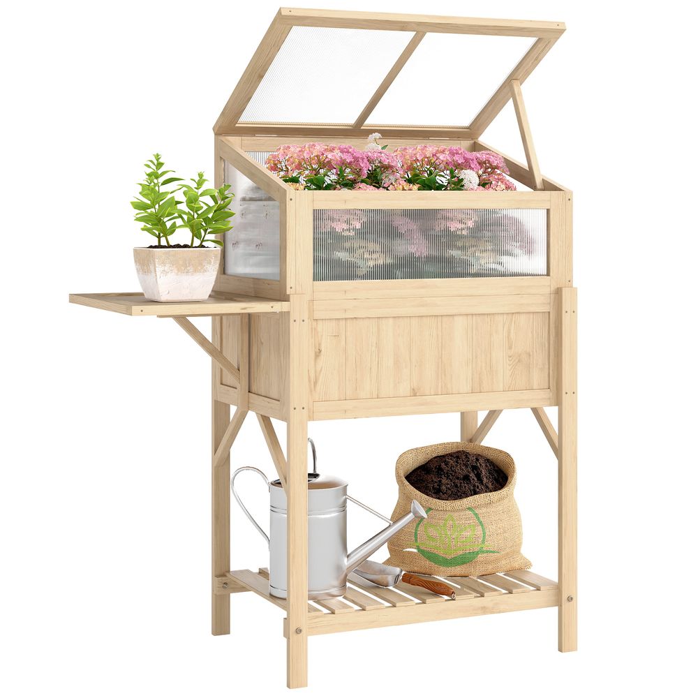 Carré potager serre bois sapin table rempotage pliante étagère 104x50x120cm naturel