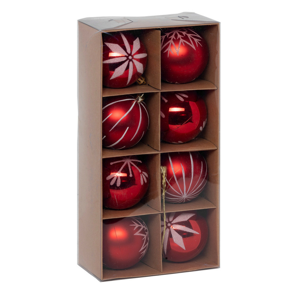 Déco de sapin lot de 8 boules de noël d 8 cm - rouge et blanc