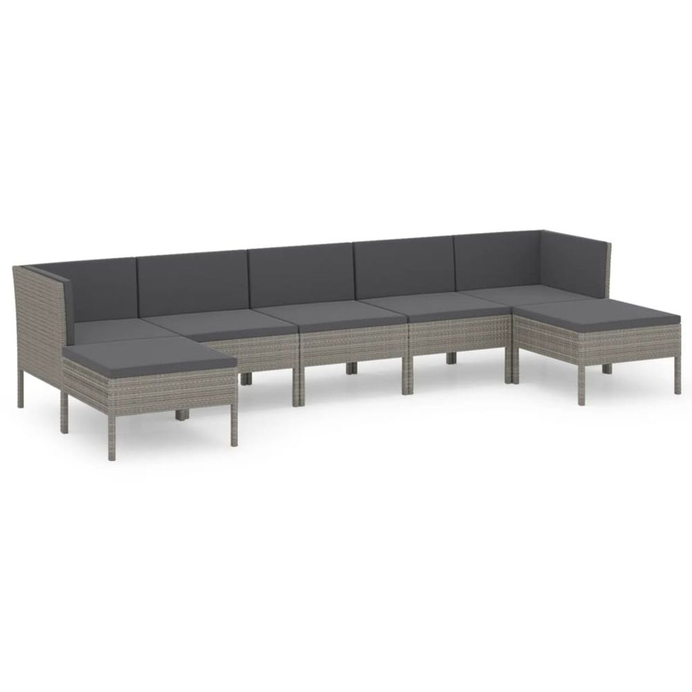Salon de jardin 7 pcs avec coussins résine tressée gris