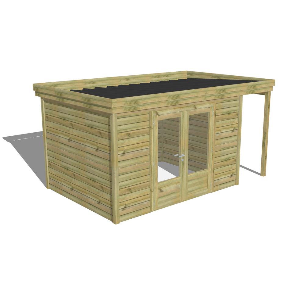 Abri de jardin bois pin traité autoclave 27mm - 4,44x2,64m / 12m2 - bac acier - abri français