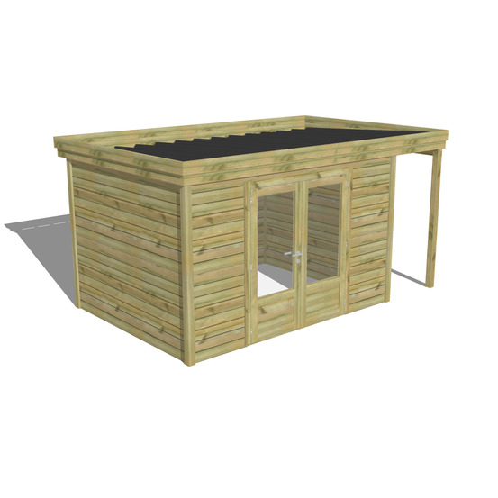 Abri de jardin bois pin traité autoclave 27mm - 4,44x2,64m / 12m2 - bac acier - abri français