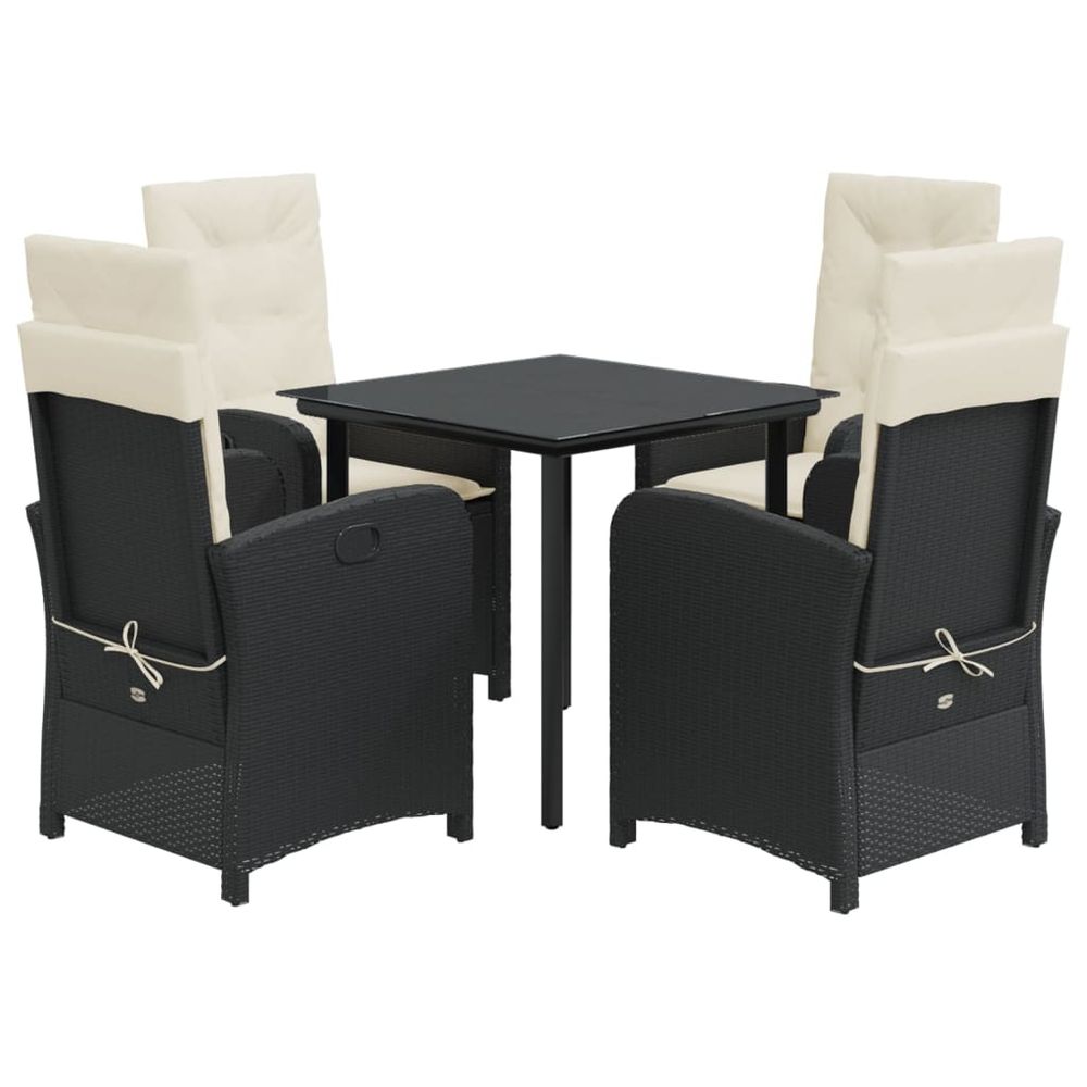Ensemble à manger de jardin coussins 5pcs noir résine tressée