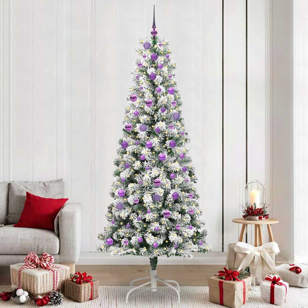 Sapin de noël géant 240 cm lumineux, prêt à décorer avec 120 boules et 8 modes d'éclairage