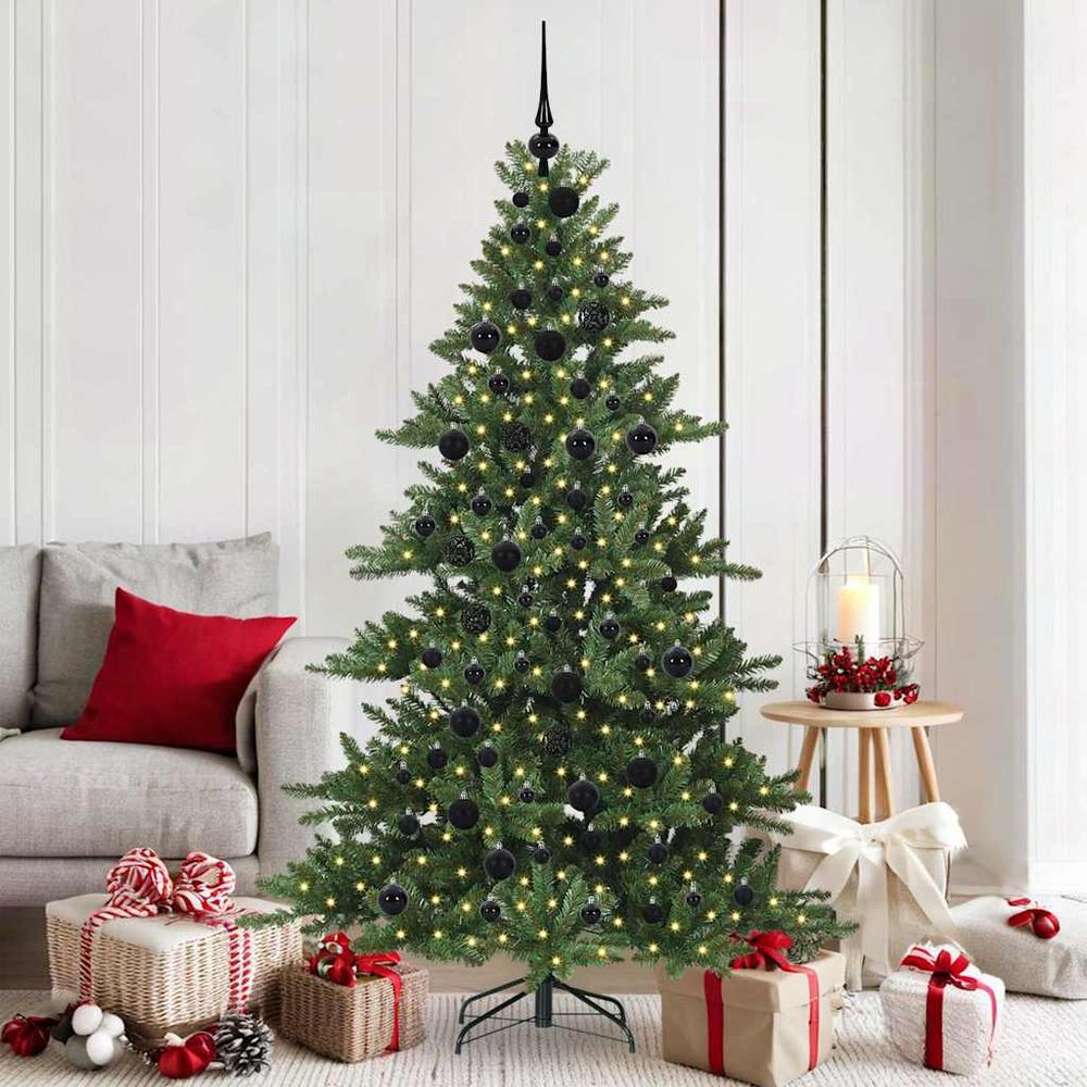 Sapin de noël artificiel dense 1.80m avec 120 boules & guirlande 300 led incluses