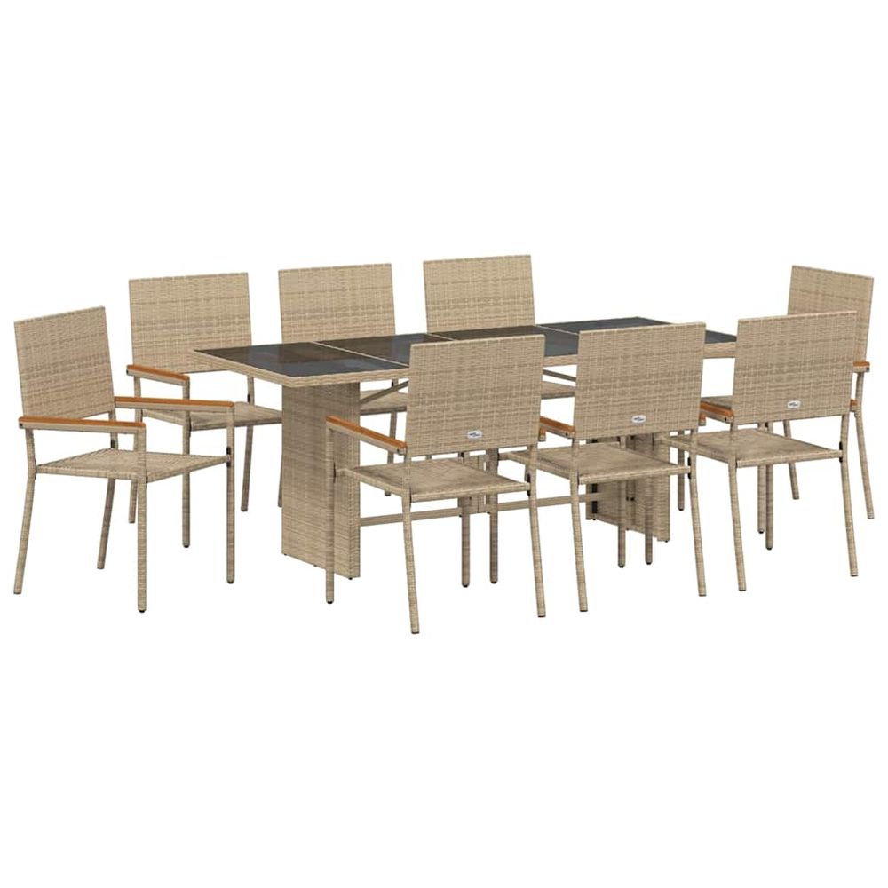Ensemble de salle à manger pour jardin 9 pc beige polyrotin