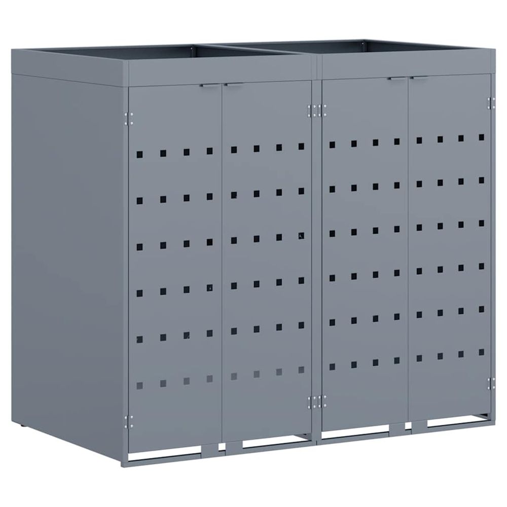 Rangement de poubelle à roulettes pour 2 poubelles gris clair