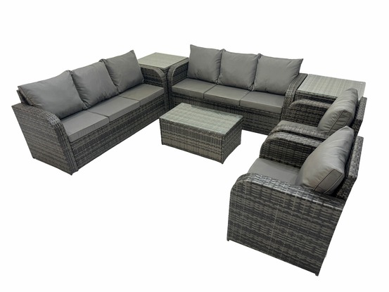 Ensemble de canapés en rotin avec canapé 3 places chaise inclinable 2 tables d'appoint gris foncé mixte