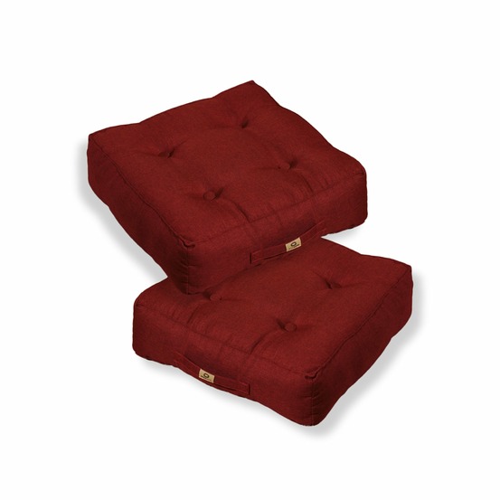Coussins de sol effet lin 40 x 40 x 12 cm lot de 2 - rouge