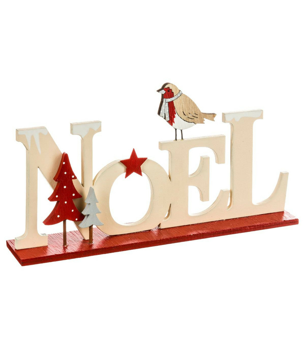 Déco à poser noel lettres en bois avec sapin rouge l 22.5 cm