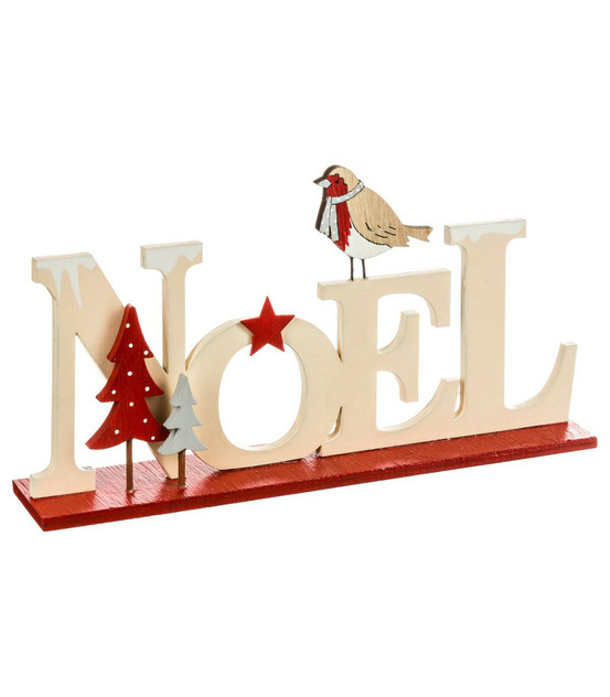 Déco à poser noel lettres en bois avec sapin rouge l 22.5 cm