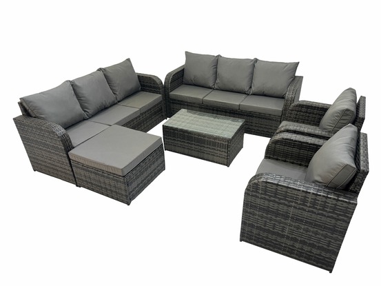 Ensemble de canapés en rotin avec canapé 3 places chaise inclinable grand tabouret gris foncé mixte