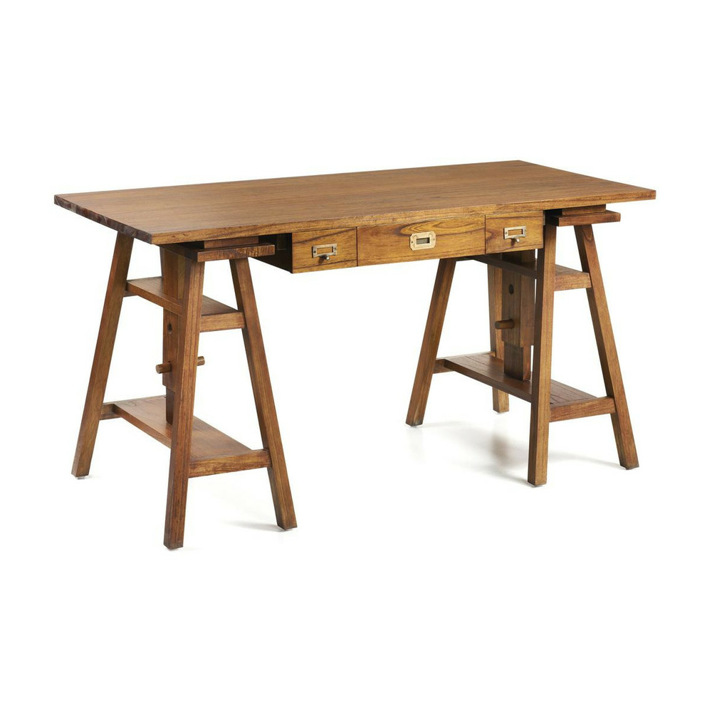 Bureau 3 tiroirs bronze bois marron - onéline décoration d'autrefois