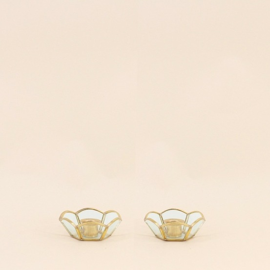 Lot de 2 bougeoirs en verre et métal doré