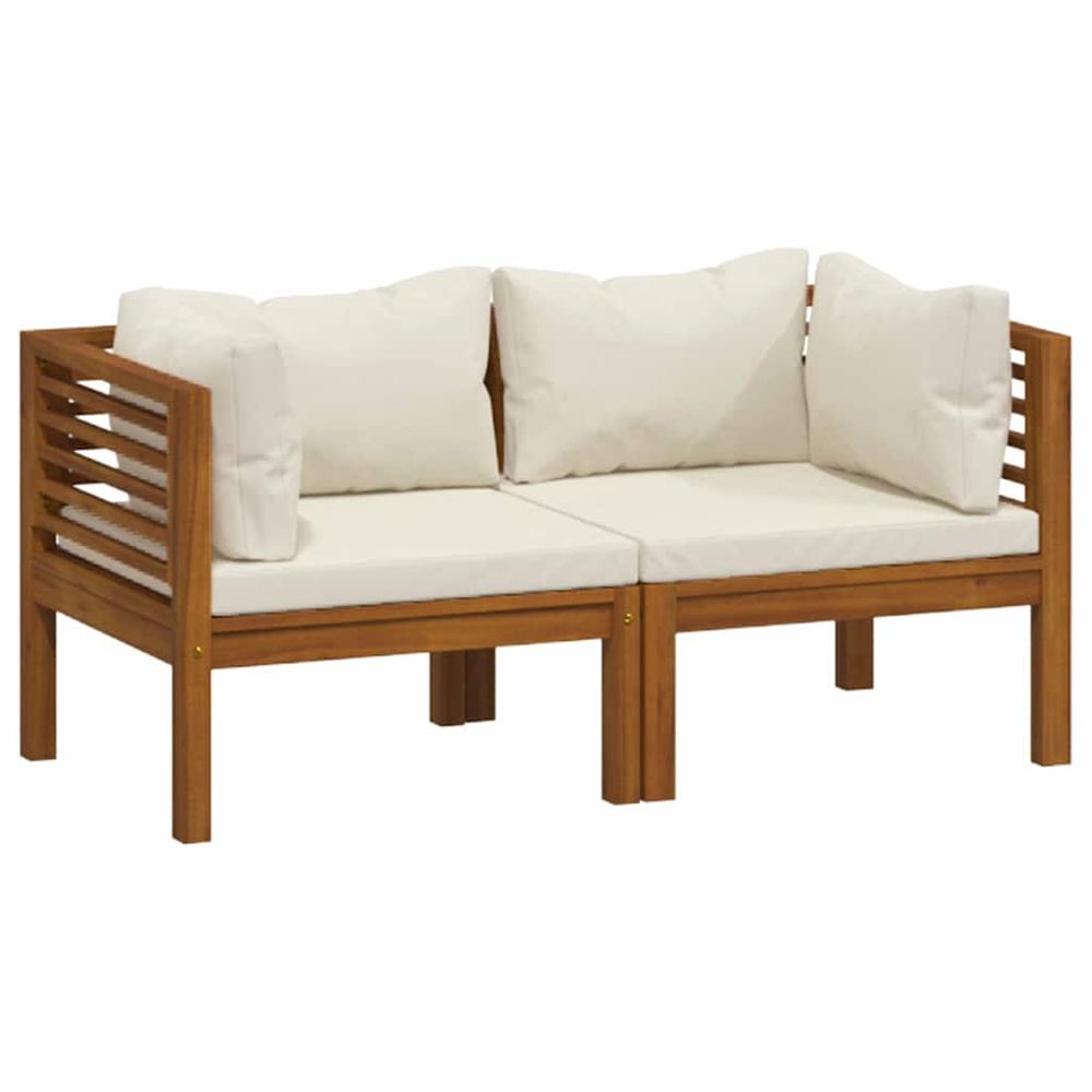 Canapé de jardin 2 places et coussin crème bois d'acacia massif
