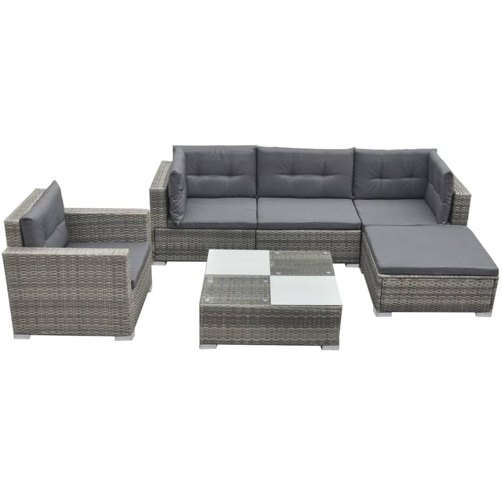 Salon de jardin meuble d'extérieur ensemble de mobilier avec coussins 6 pièces résine tressée gris