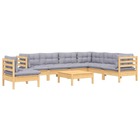Salon de jardin meuble d'extérieur ensemble de mobilier 8 pièces avec coussins gris bois de pin solide