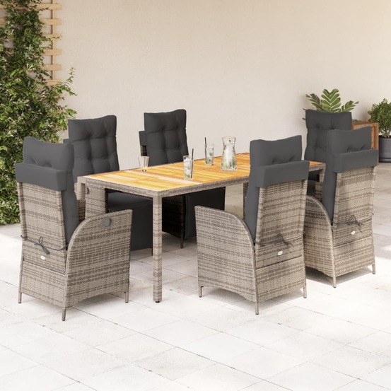 Ensemble à manger de jardin et coussins 7 pcs gris rotin