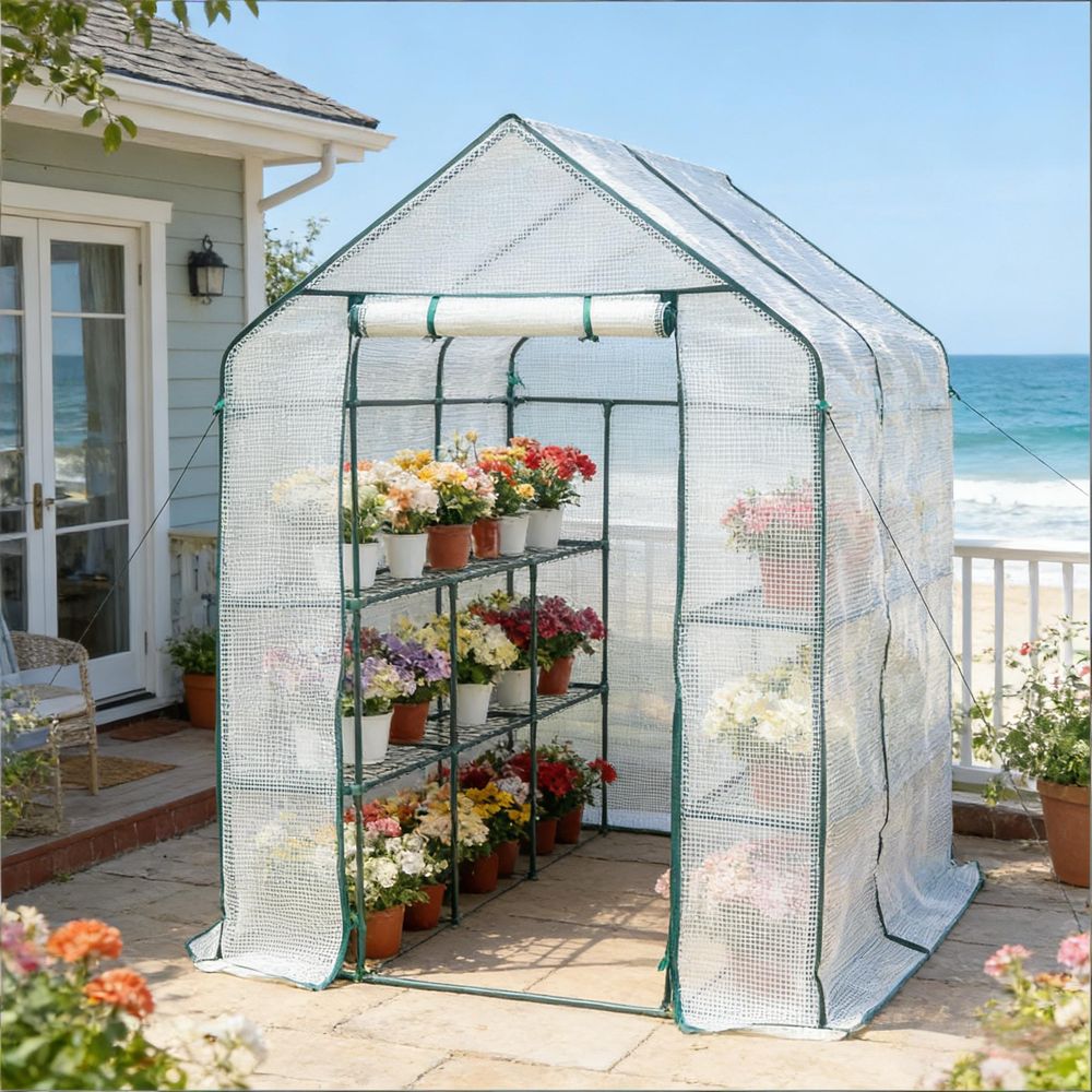 Serre de jardin pe et acier pour tomates et légumes porte zippée 143x215x195cm blanc - comfortxl outdoor living