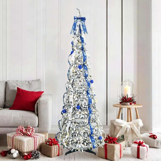 Sapin de noël artificiel dépliable pvc avec 150 led décoration fêtes vert 180 cm