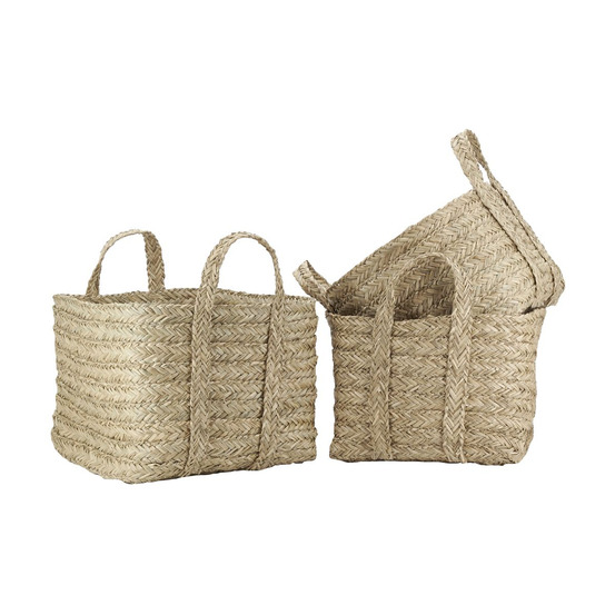 Corbeilles carrées en jonc naturel tressé (lot de 3)