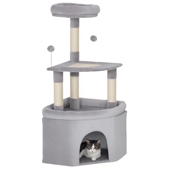 Arbre à chat d'angle avec griffoir sisal lit niche et plateformes tour de jeu 114 cm gris clair