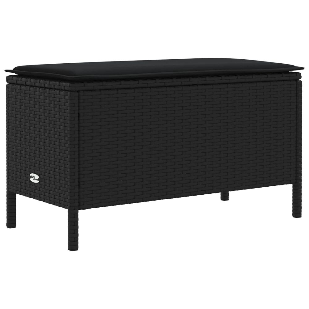 Pouf de jardin avec oreiller noir 80 x 38 x 45 cm rotin pe