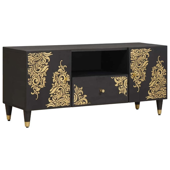 Meuble tv noir 105 x 33 x 46 cm bois de mangue massif