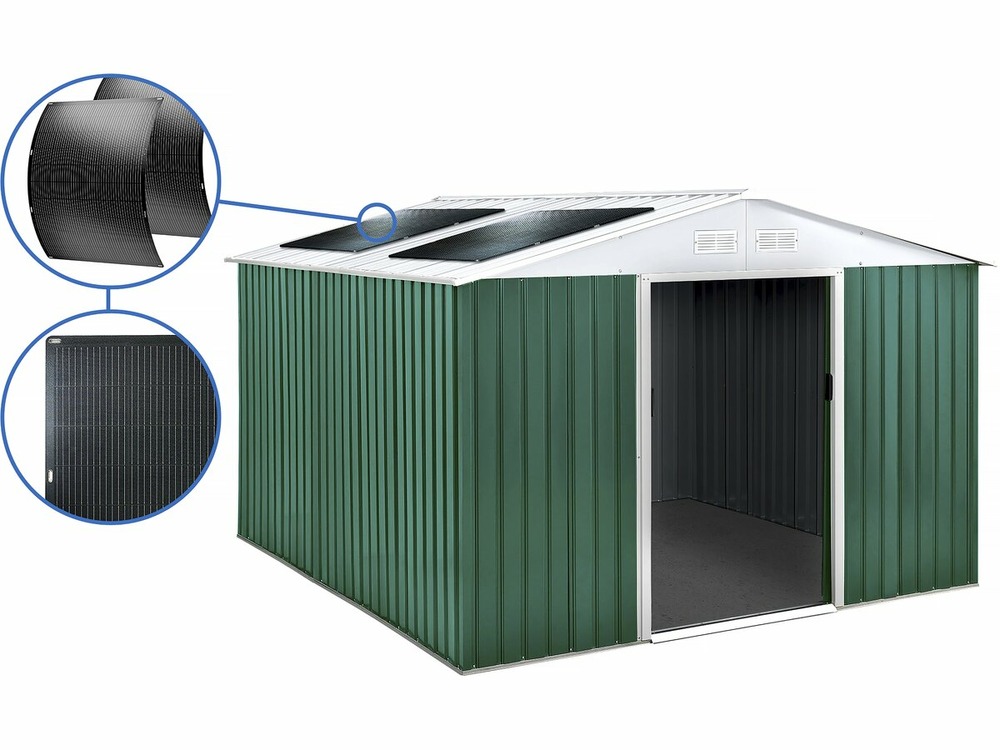 Abri de jardin métal - rosas - 10,85 m² avec panneaux solaires - vert