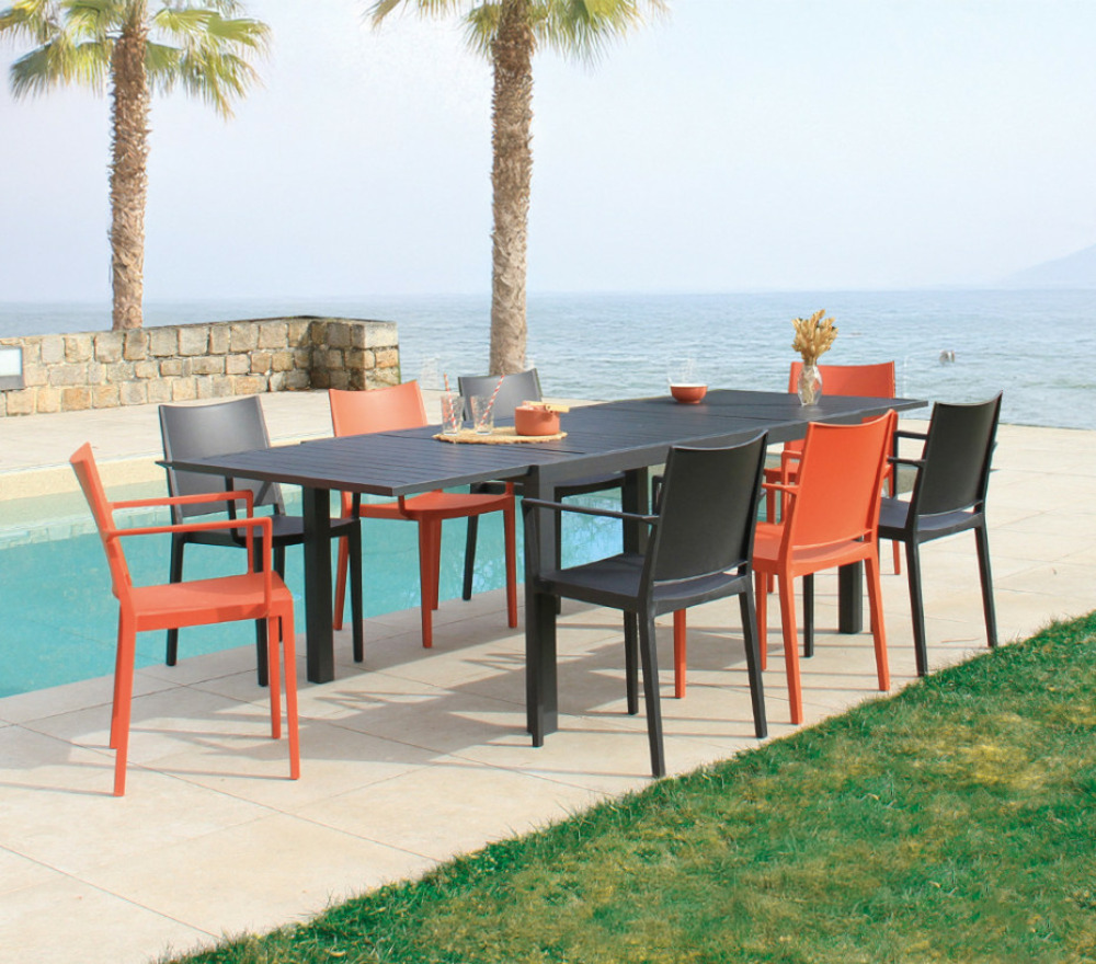 Ensemble table et chaises de jardin - 8 places - gris et terracotta - guetharos