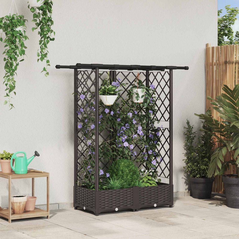 Bac surélevé treillis polypropylène jardin support grimpantes 124cm marron