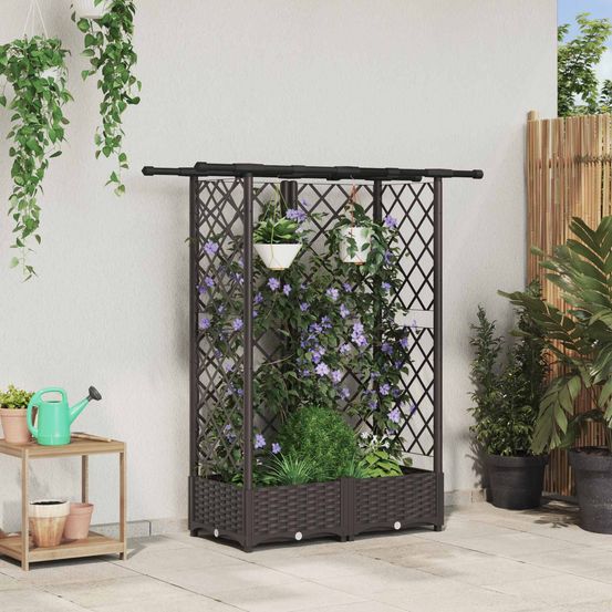 Bac surélevé treillis polypropylène jardin support grimpantes 124cm marron