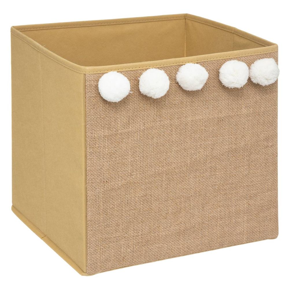 Bac de rangement enfant pompons jute 29x29cm
