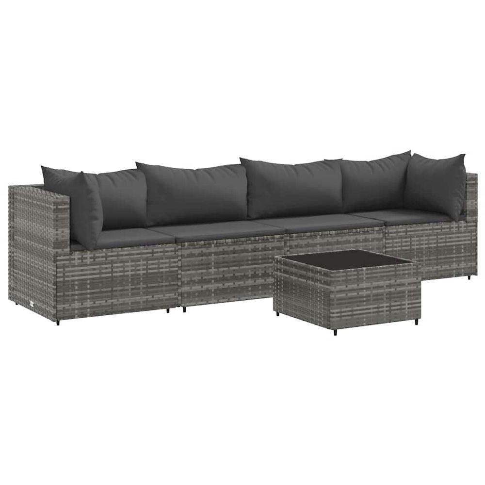 Salon de jardin 5 pcs avec coussins gris résine tressée