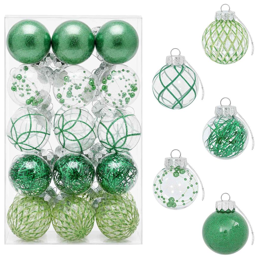 Ensemble de boules de noël 30 pc vert ø 6 cm pet