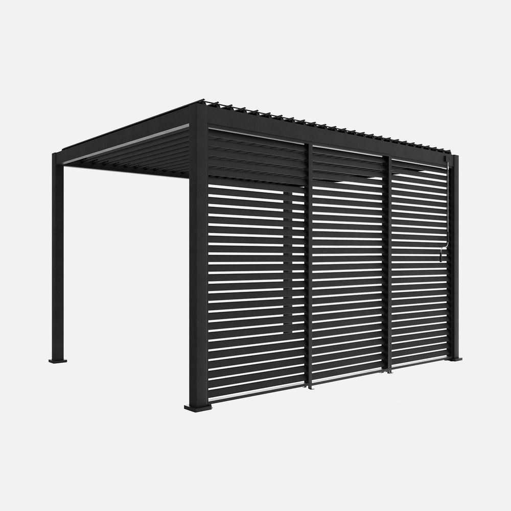 Pergola bioclimatique aluminium 4x3m + 3 persiennes 130cm triomphe